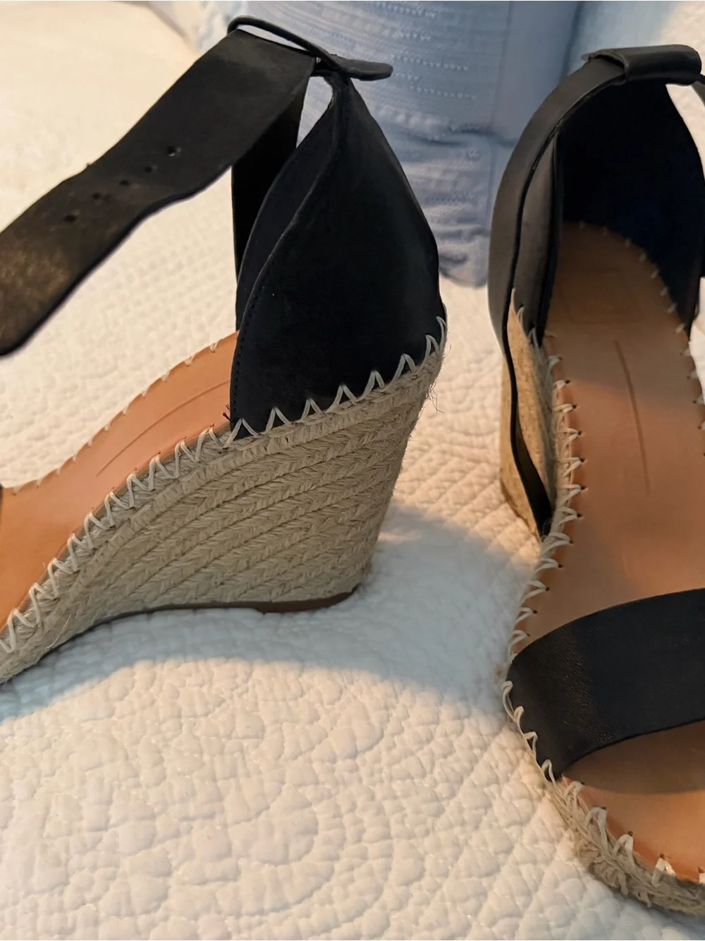 BCBGeneration Black Leather Espadrille Wedge Sandals